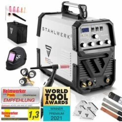 STAHLWERK AC/DC WIG 200 ST IGBT Vollausstattung Set Kombi Schweißgerät Mit 200 Ampere WIG MMA Aluminium Schweißen 7 Jahre Herstellergarantie