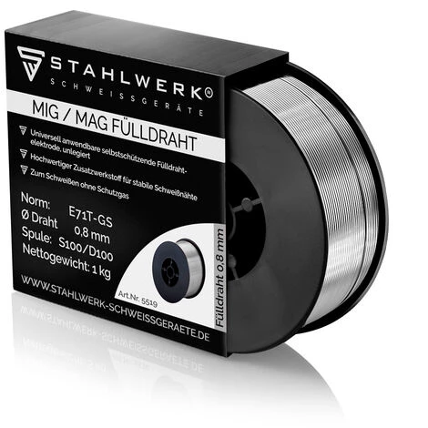 STAHLWERK MIG/MAG Premium Schweißdraht Ø 0,8 Mm, FLUX Fülldraht E71T-GS, Auf 1 Kg D100 Rolle Mit 16 Mm Dorn, Universell Einsetzbar 3 STAHLWERK MIG/MAG Premium Schweißdraht Ø 0,8 Mm, FLUX Fülldraht E71T-GS, Auf 1 Kg D100 Rolle Mit 16 Mm Dorn, Universell Einsetzbar