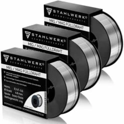 MIG-Schweißen Verkaufsgeschäft 23 STAHLWERK MIG/MAG Premium Schweißdraht Und Fülldraht Ø 0,8 Mm, FLUX Schweißdraht E71T-GS, Auf 1kg D100 Drahtrolle Mit 16mm Dorn, Universell Einsetzbar Parktisches 3er Set