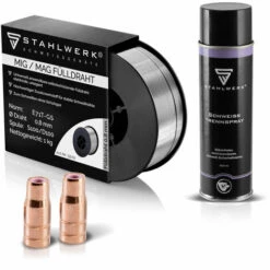 STAHLWERK Set Fülldrahtdüse 2er Pack + Fülldraht 1 Kg 0,8 Mm + Binzel Super Pistolenspray