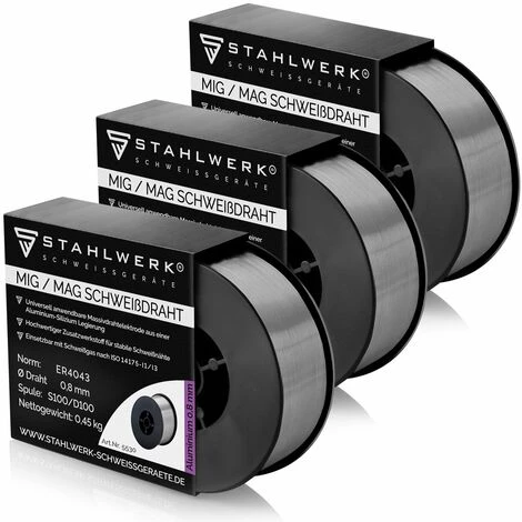 STAHLWERK MIG MAG Aluminium Schweißdraht ER4043 Si5 (ALSI-5) Ø 0,8 Mm 0,45 Kg Drahtrolle Im 3er Set 3 STAHLWERK MIG MAG Aluminium Schweißdraht ER4043 Si5 (ALSI-5) Ø 0,8 Mm 0,45 Kg Drahtrolle Im 3er Set