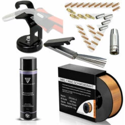 STAHLWERK MIG MAG AK15/MB15 Starter Set, MIG MAG Schweißdraht, 15AK/MB Verschleißteile Set, Brennerhalter Mit Magnetfuß, Super Pistolenspray Und Düsenreiniger Mit Feile